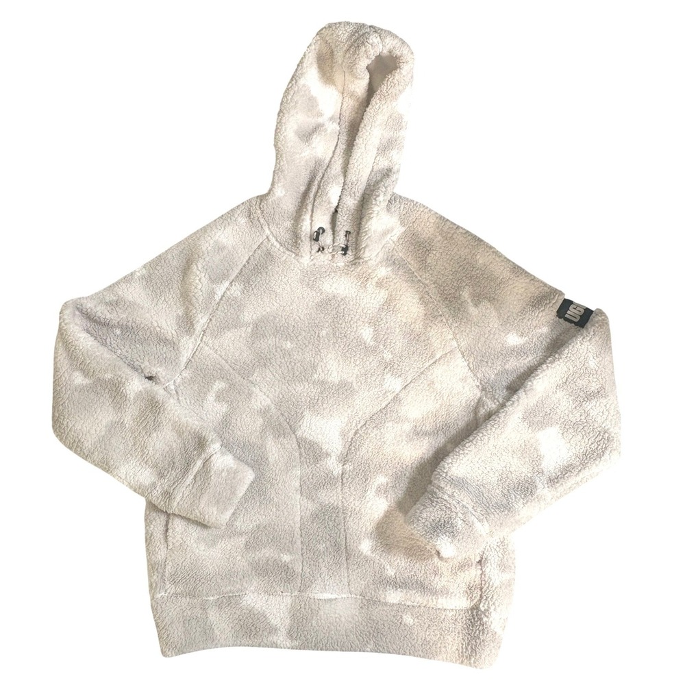 UGG Sherpa Fleece Hoodie Marble Print Cream Grey Pullover Womens Small